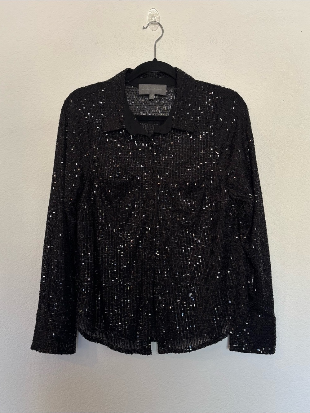 Anthropologie Sunday In Brooklyn Sequin Button Down Top Sequins Black - Picture 2 of 8